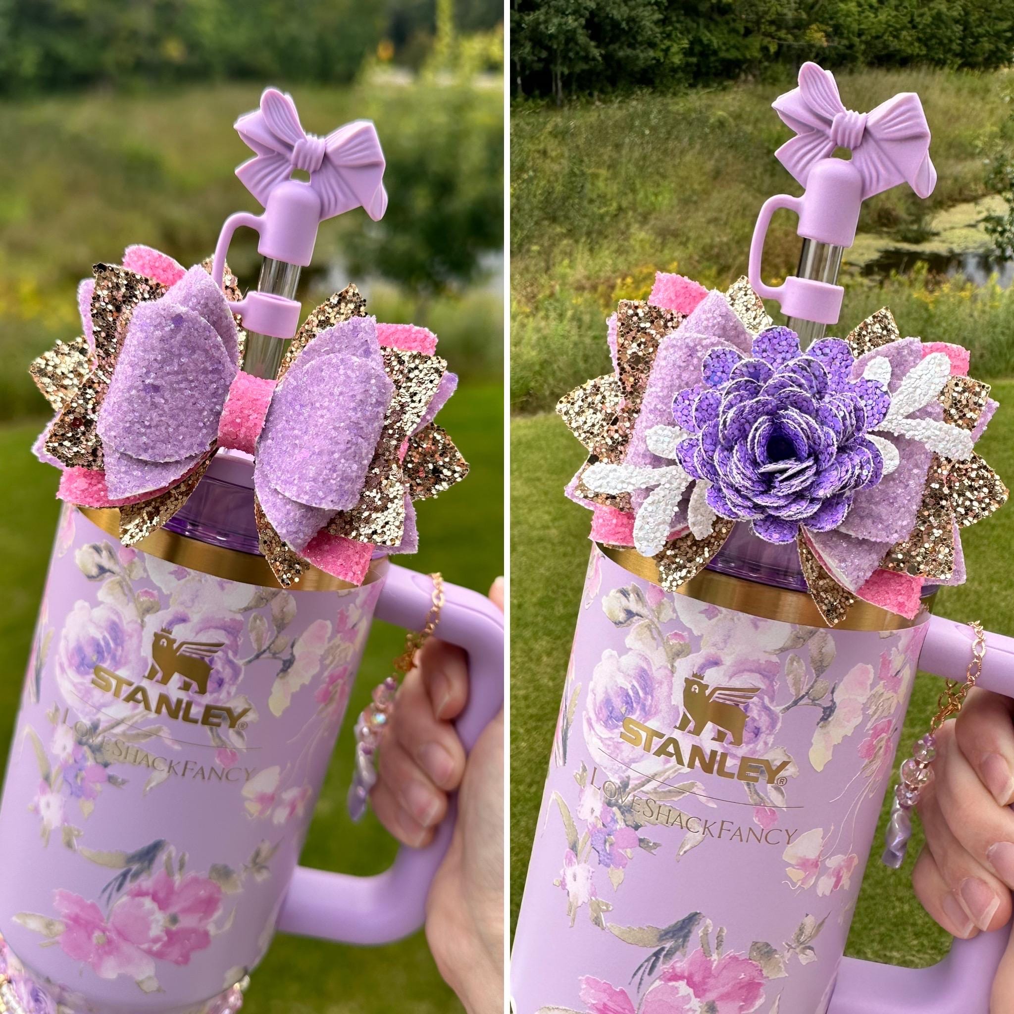 Loveshack Happy Thoughts Stanley Straw Bow - Pink and Purple - Etsy