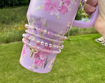 Love Shack Happy Thoughts Bracelets - Pink and Purple Accessory for Stanley