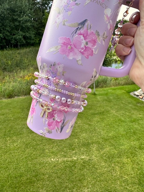 Love Shack Happy Thoughts Bracelets - Pink and Purple Accessory for Stanley