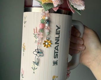 Straw dangle Accessory for Rose Quartz Bouquet Stanley - Double beaded dangle with flower charms