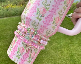 Love Shack Blooming Heirloom Bracelets - Pink and Green Accessory for Stanley