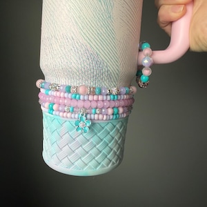 Sea Glass Plume Stanley Cup Bracelet Accessory - Pink, Teal and Purple