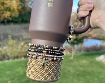 Espresso and Chocolate Gold Stanley Cup Bracelet Accessory - Brown and Gold