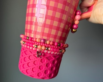 Pulsera rosa y melocotón, accesorio para Brumate de cuadros vichy color melocotón