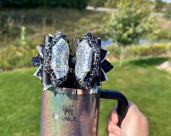 Midnight Glitz Straw Bow for Stanley - Black and Holographic Silver
