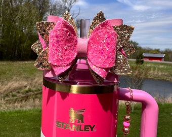 Pink Parade Straw Topper Bow - Pink and Gold Bow