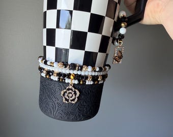 Black, White and Gold Bracelet Accessory for Anniversary Checkered Brumate