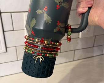 Holiday Botantical Stanley Bracelet Accessory - Holly Christmas Cup Red and Green