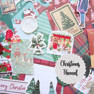 Kit de carnets de Noël festifs, 30 pièces | autocollants, pages de livres, autocollants en cire | Scrapbooking, tenue d'un journal, kit mystère éphémères des fêtes