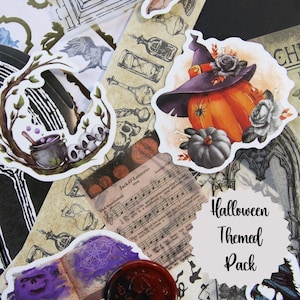 Mini kit de 20 carnets effrayants d'Halloween |Autocollants, pages de livre, papier, autocollants en cire, ruban adhésif Washi |Scrapbooking, tenue d'un journal | Éphémères