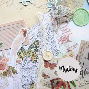 Sac à main mystérieux pour kit de journal indésirable 30 pièces | Autocollants, pages de livres, papier, cachets de cire| Fournitures de scrapbooking | Kit de collage | Kit éphémère