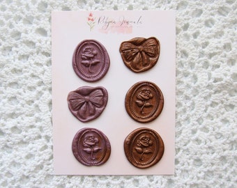 Set of 6 Purple and Bronze Wax Seal Stickers | For Envelopes, Invitations, Junk Journals, Journals, Stationery, Scrapbook, Seal Stamp