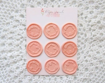 Set of 9 Light Pink Floral Wax Seal Stickers | For Envelopes, Invitations, Junk Journals, Journals, Stationery, Scrapbook, Seal Stamp
