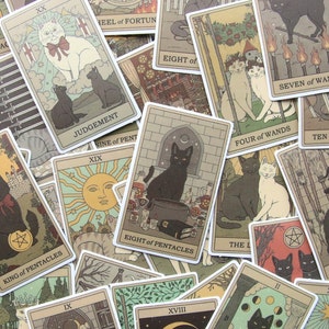 Autocollants assortis pour cartes de tarot de chat | Pour le scrapbooking, les journaux indésirables, les journaux, les agendas, les fournitures | Astrologie, amoureux des chats | Éphémères