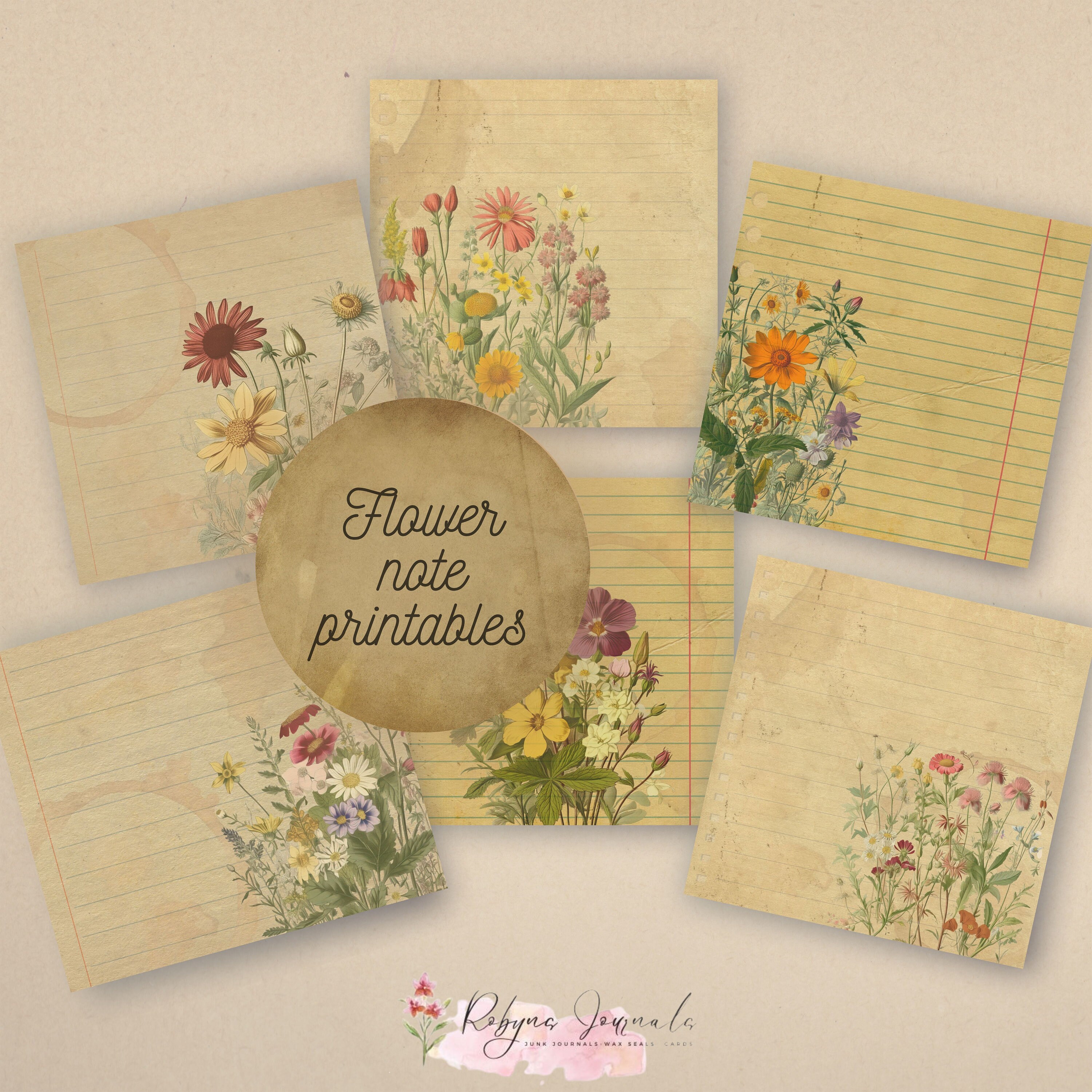 Printable Flower Note and Book Pages, Digital Download for Junk ...