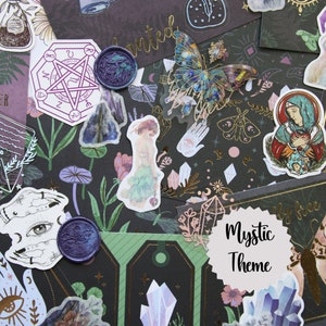 Kit de journal indésirable mystique/magique dans un sac de 30 pièces |Autocollants, pages de livres, autocollants à la cire, papier| Scrapbooking | Kit éphémère