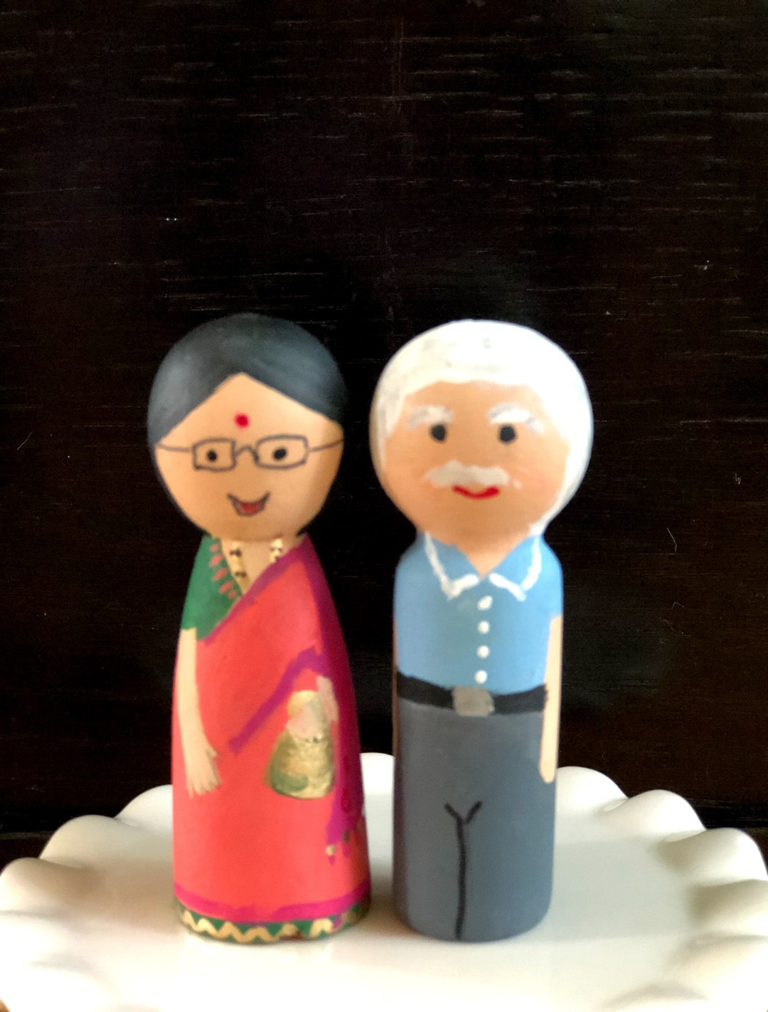 Handmade Peg Doll Cake Topper, Older Couple, 50th Birthday, 60th
