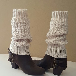 Crochet Cream Leg Warmers, Wide Cuff For Perfect Fit, Knit Cream Leg Warmers, Extra Long Cream Boot Toppers, Vegan Yarn, Soft and Squishy image 2