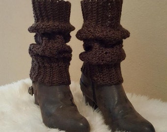 Crochet Dark Brown Leg Warmers, Wide Cuff For Perfect Fit, Knit Brown Leg Warmers, Long brown Boot Toppers, Vegan Yarn, Soft and Squishy