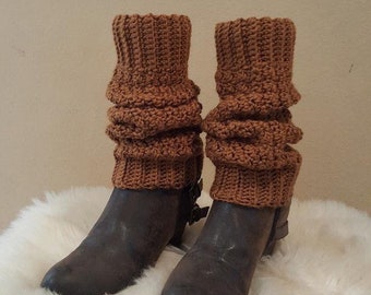 Crochet Toast Brown Leg Warmers, Wide Cuff For Perfect Fit, Knit Toast Legwarmers, Long Toast Boot Toppers, Vegan Yarn, Soft and Squishy