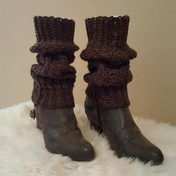 Crochet Dark Brown Leg Warmers, Wide Cuff For Perfect Fit, Knit Brown Leg Warmers, Long brown Boot Toppers, Vegan Yarn, Soft and Squishy