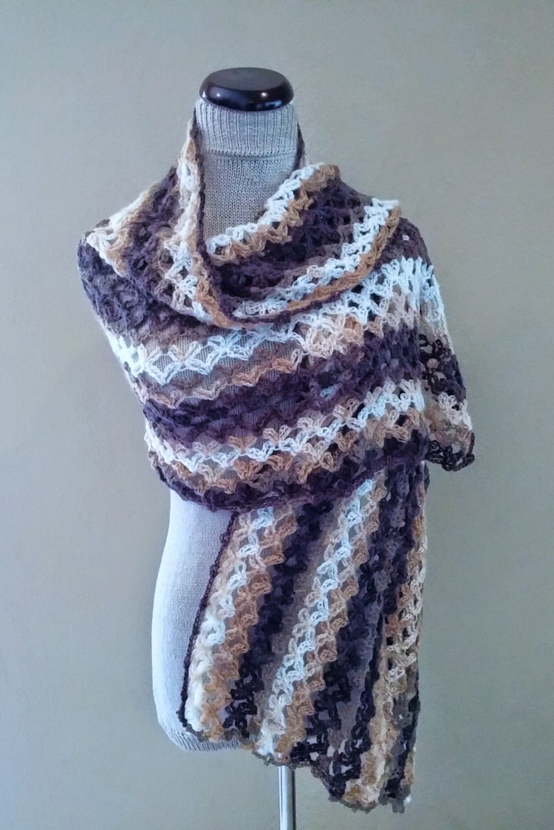 White Crocheted Shawl Wrap Stole Scarf Crochet Pattern