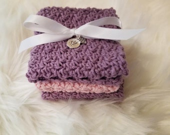 Crochet wash cloth, 3 cotton baby wash cloths, knit wash cloths, 3 knit exfoliating, eco-friendly cloth, spa loofah, 100% organic cotton