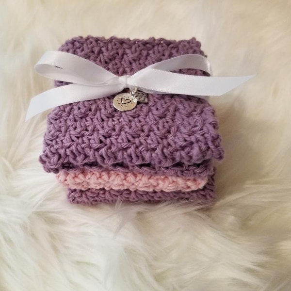 Crochet wash cloth, 3 cotton baby wash cloths, knit wash cloths, 3 knit exfoliating, eco-friendly cloth, spa loofah, 100% organic cotton