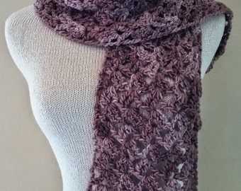 Crochet rose scarf, knit mauve scarf, long crochet scarf, crocheted scarf, crochet wrap, organic kettle-dyed merino wool, soft and squishy