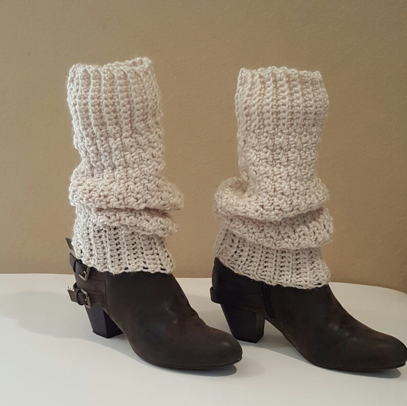 Crochet Cream Leg Warmers, Wide Cuff For Perfect Fit, Knit Cream Leg Warmers, Extra Long Cream Boot Toppers, Vegan Yarn, Soft and Squishy image 4