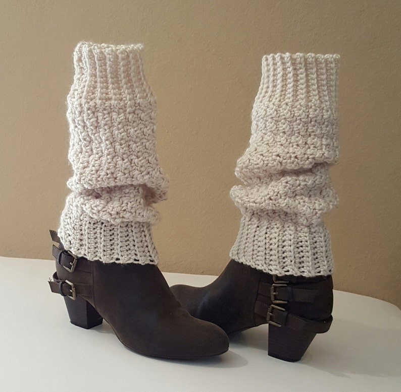 Crochet Cream Leg Warmers, Wide Cuff For Perfect Fit, Knit Cream Leg Warmers, Extra Long Cream Boot Toppers, Vegan Yarn, Soft and Squishy image 2