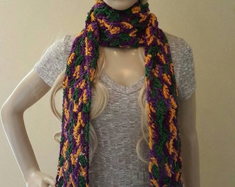 Long crochet scarf, long knitted scarf, organic kettle-dyed  wool, crochet scarf, knit scarf,  purple, green, dark yellow, soft and squishy