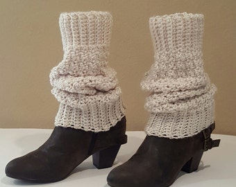 Crochet Cream Leg Warmers, Wide Cuff For Perfect Fit, Knit Cream Leg Warmers, Extra Long Cream Boot Toppers, Vegan Yarn, Soft and Squishy