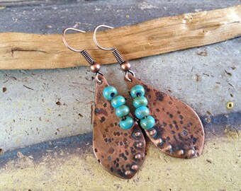 Copper and Czech Bead Earrings, Copper Earrings, Boho Earrings, Dangle Earrings!