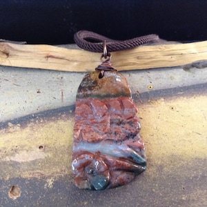 Flower Carved Jasper Stone Necklace, Jasper Necklace, Flower Necklace, Boho