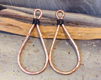 Tear Drop Hoops, Hand Forged Copper, Wire Wrapped, DIY Jewelry Supplies, Dangles and Drops, Hammered Copper Component, Annealed Steel Wire