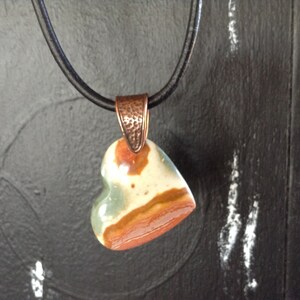 Agate Heart Leather Necklace, Stone Necklace, Leather Necklace