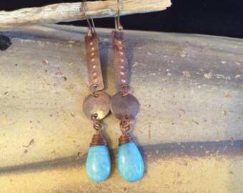 BLOW OUT PRICE!  Copper Dangle Earrings with Dyed Opal Stones!