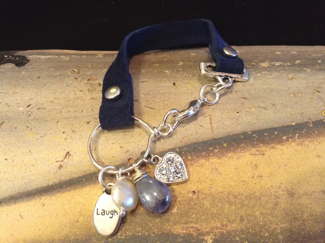 Leather Charm Bracelet, Charm Holder Bracelet, Laugh Charm Bracelet