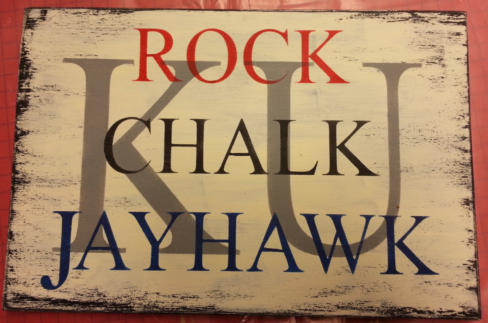 KU Rock Chalk Jayhawk Handpainted Sign Etsy