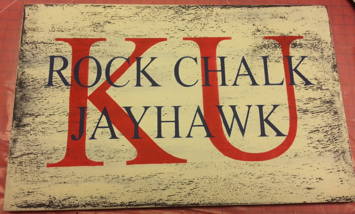 KU Rock Chalk Jayhawk Handpainted Sign Etsy