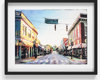 Downtown Apex, NC Art Print: Salem Street Mixed Media