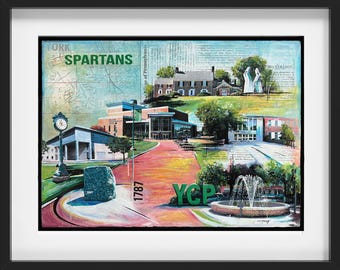 Welcome To York College, Pennsylvania Collage Paper Print Giclée Mixed Media Landmarks Wall Decor Original Print