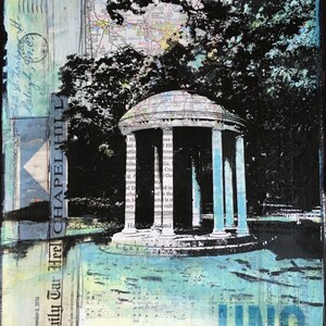The Old Well Giclée Paper Print UNC Chapel Hill North Carolina Blue Black Mixed Media Collage Wall Decor
