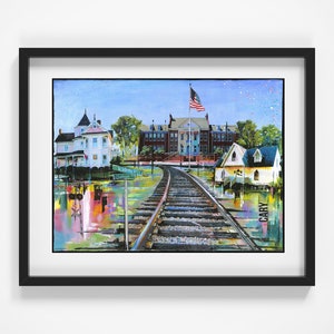 Welcome To Cary, NC Giclée Paper Print Downtown Cary Collage of famous landmarks railroad North Carolina Academy street