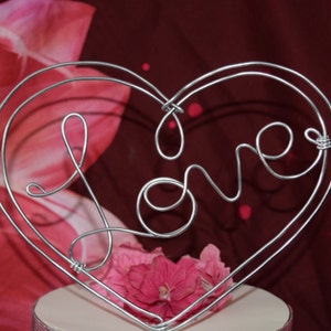 Wire Cake Topper&quot;LOVE&quot; inside  double Heart ,Wedding cake Topper,Bridal party decor,Bridal gift