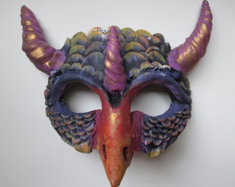 Handgjord drakemaskeradmask, fantasivarelse, halvmask för vuxna