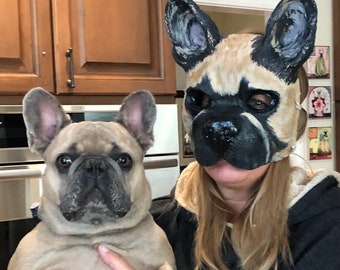French Bulldog Mask: Hand-Painted Resin Masquerade Costume