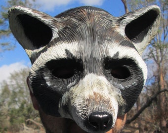 Hand Painted Raccoon Mask, Wearable woodland Animal Costume
