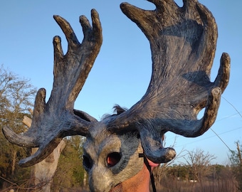 Handmade Moose Masquerade Mask: Faux Antlers, Resin Carnival Costume